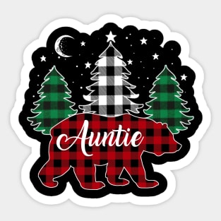 Auntie Bear Buffalo Red Plaid Matching Family Christmas Sticker